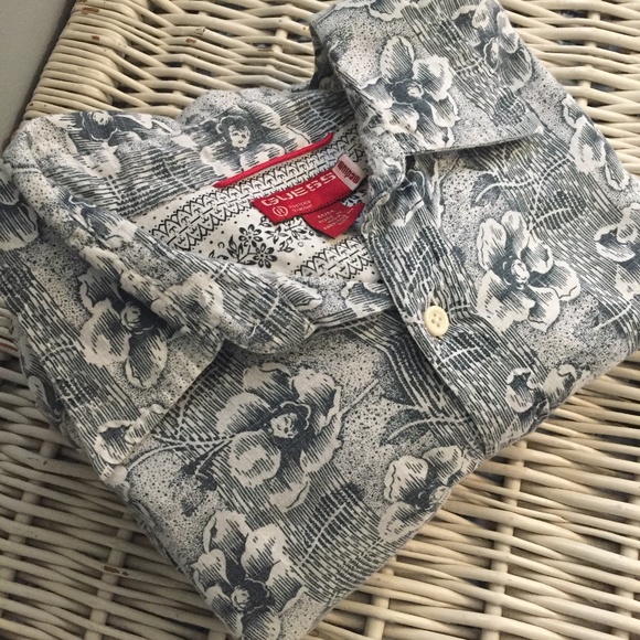 Western Floral Button Up Slate Blue on Soft White -Medium- 100% Cotton - Picture 8 of 8